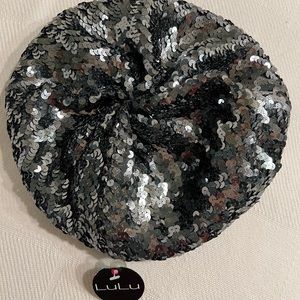Lulu Black And Silver Sequin Beret NWT